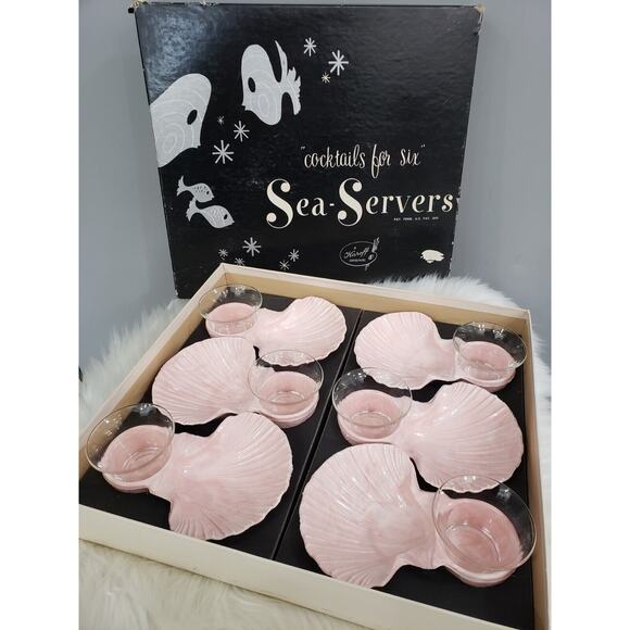 Karloff Sea Server Shrimp Oyster Cocktail Service MCM Vintage Hostess Party Pink - Picture 1 of 9